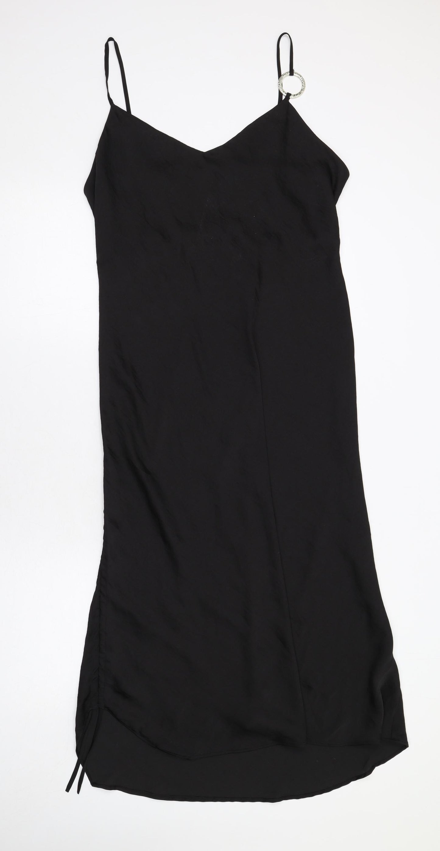 River Island Womens Black Polyester Slip Dress Size 16 V-Neck Pullover