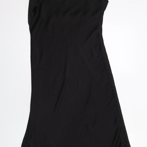 River Island Womens Black Polyester Slip Dress Size 16 V-Neck Pullover