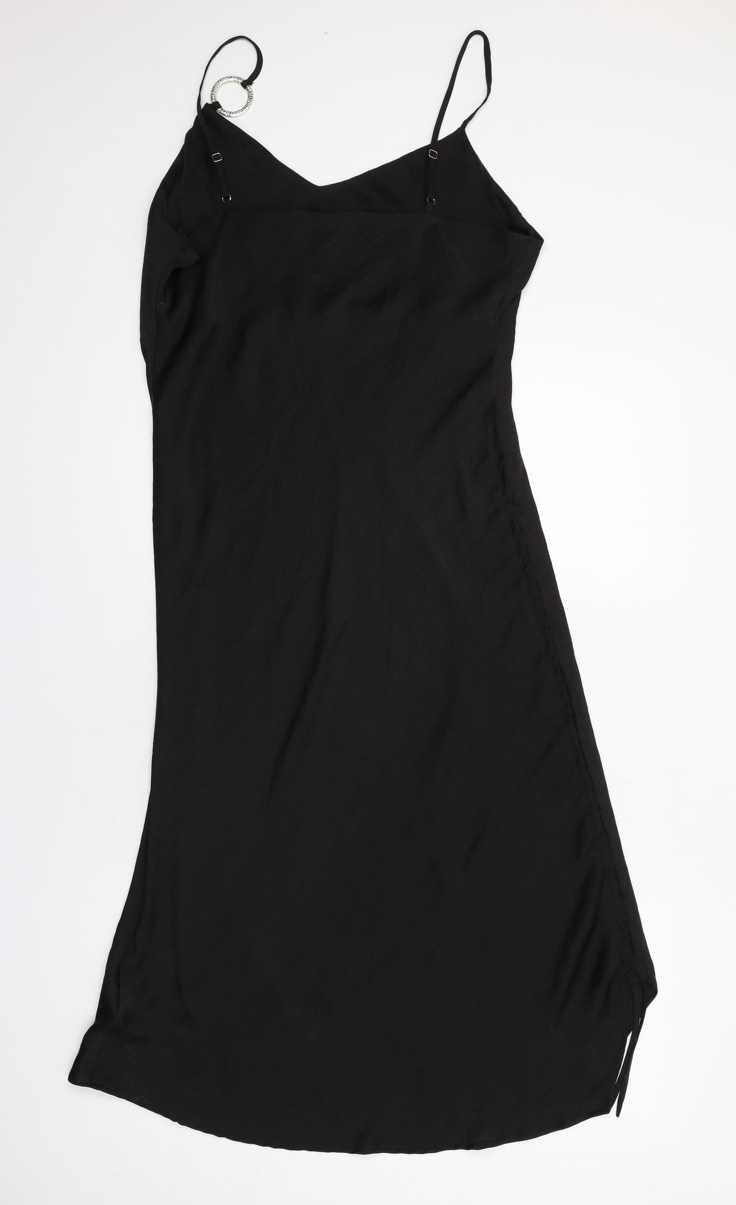 River Island Womens Black Polyester Slip Dress Size 16 V-Neck Pullover