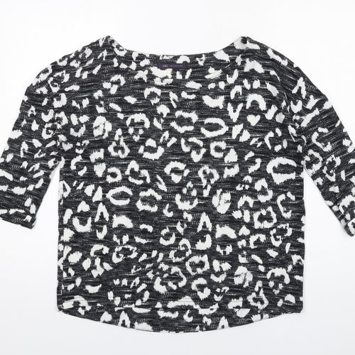Marks and Spencer Womens Black Animal Print Polyester Basic T-Shirt Size 8 Round Neck - Leopard Print