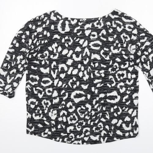 Marks and Spencer Womens Black Animal Print Polyester Basic T-Shirt Size 8 Round Neck - Leopard Print