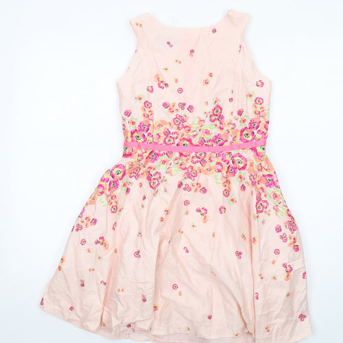 Ted Baker Girls Pink Floral Cotton A-Line Size 13 Years Round Neck Zip