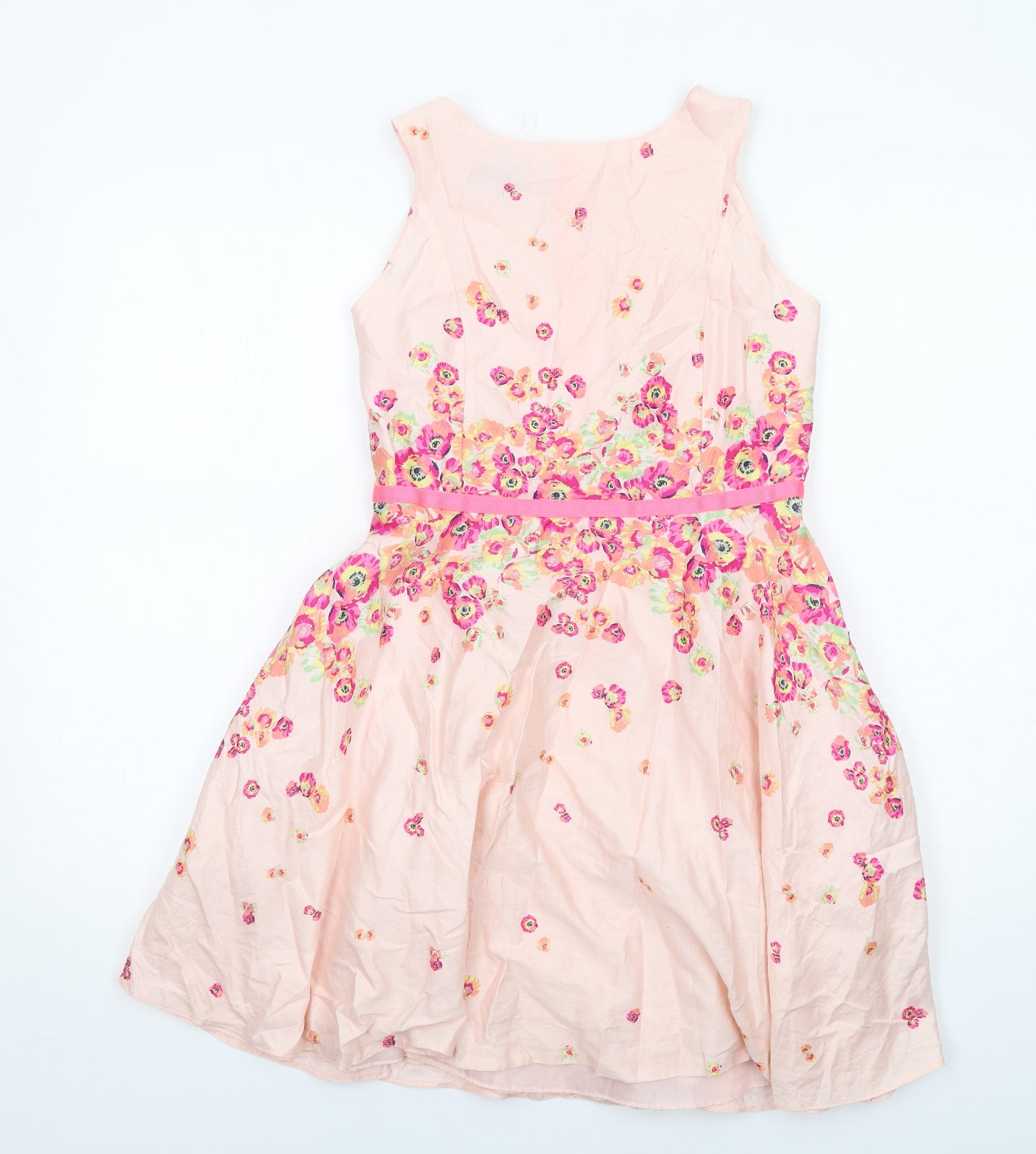 Ted Baker Girls Pink Floral Cotton A-Line Size 13 Years Round Neck Zip