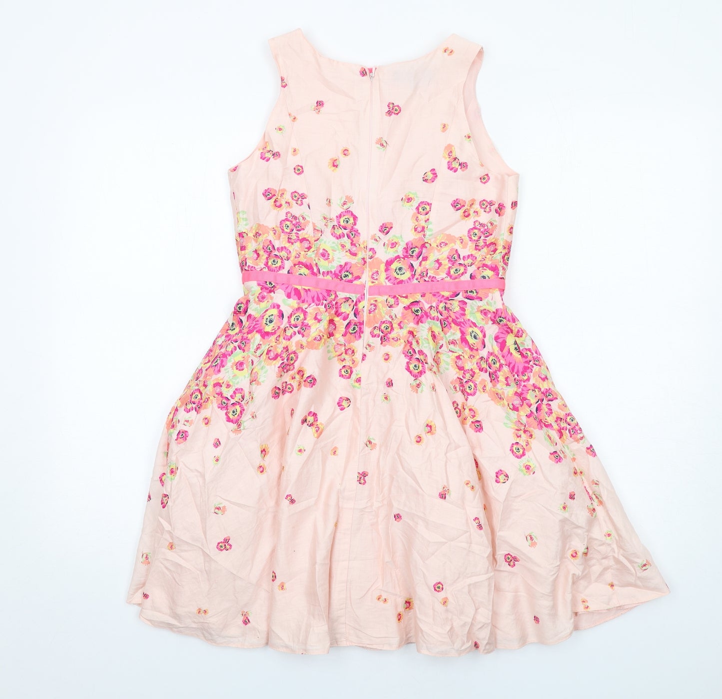 Ted Baker Girls Pink Floral Cotton A-Line Size 13 Years Round Neck Zip