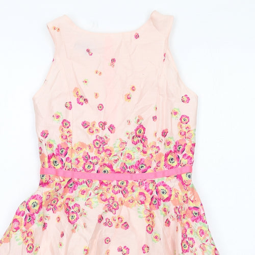 Ted Baker Girls Pink Floral Cotton A-Line Size 13 Years Round Neck Zip