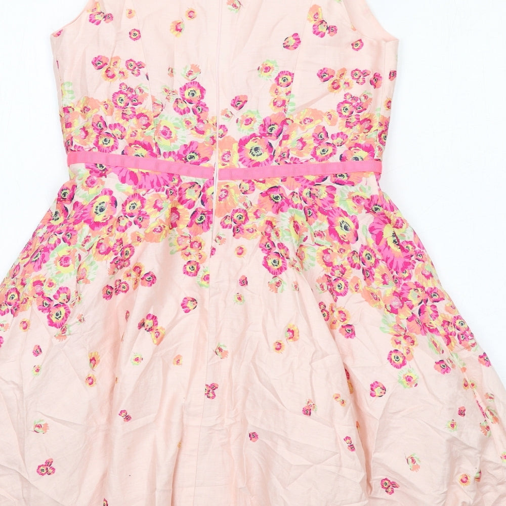 Ted Baker Girls Pink Floral Cotton A-Line Size 13 Years Round Neck Zip