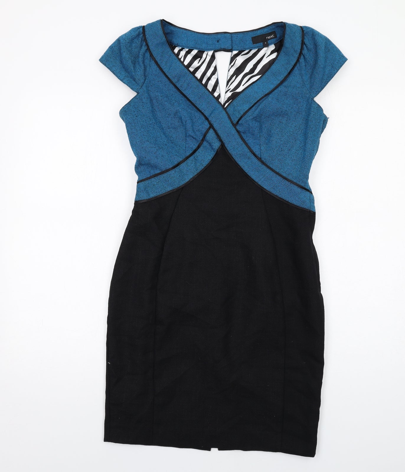 NEXT Womens Black Colourblock Viscose Shift Size 8 V-Neck Zip