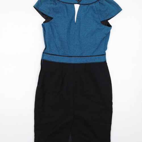 NEXT Womens Black Colourblock Viscose Shift Size 8 V-Neck Zip