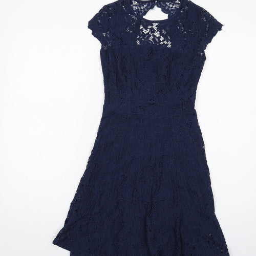 Dorothy Perkins Womens Blue Floral Viscose Shift Size 6 Round Neck Zip