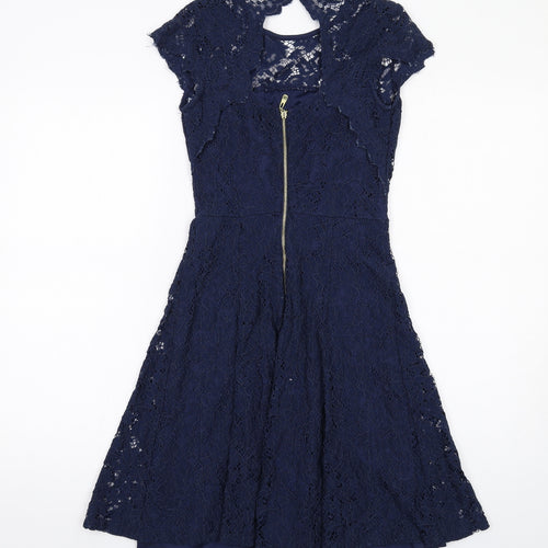Dorothy Perkins Womens Blue Floral Viscose Shift Size 6 Round Neck Zip