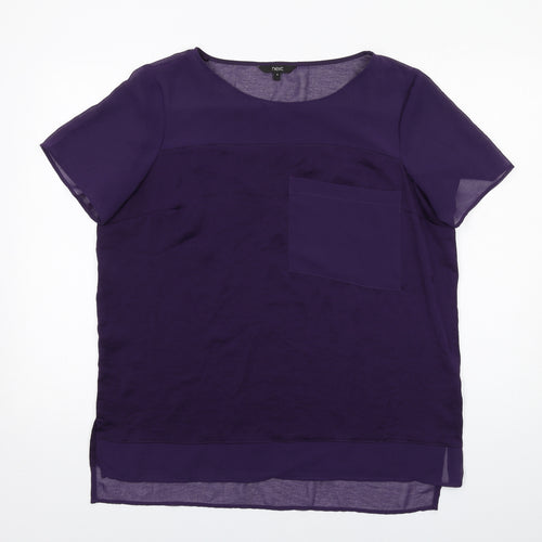 NEXT Womens Purple Polyester Basic T-Shirt Size 16 Round Neck