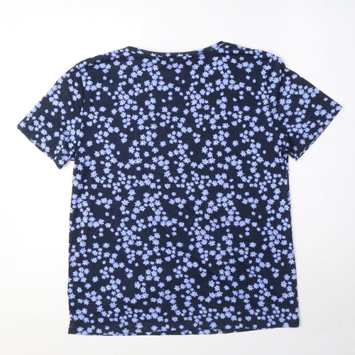 Marks and Spencer Womens Blue Floral Polyester Basic T-Shirt Size 8 Round Neck