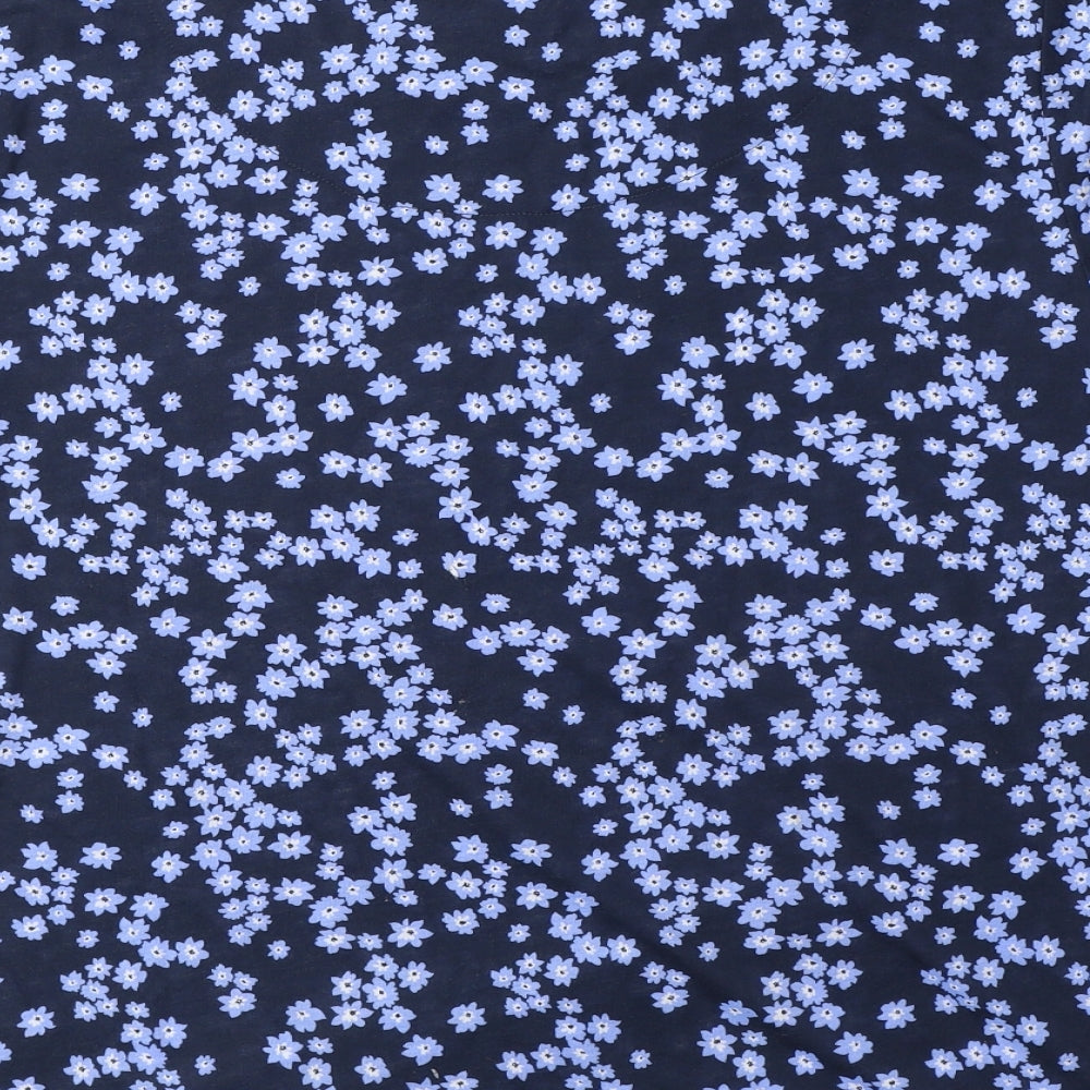 Marks and Spencer Womens Blue Floral Polyester Basic T-Shirt Size 8 Round Neck