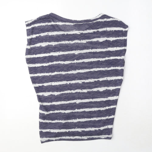 Zara Womens Blue Striped Polyester Basic Blouse Size S Round Neck