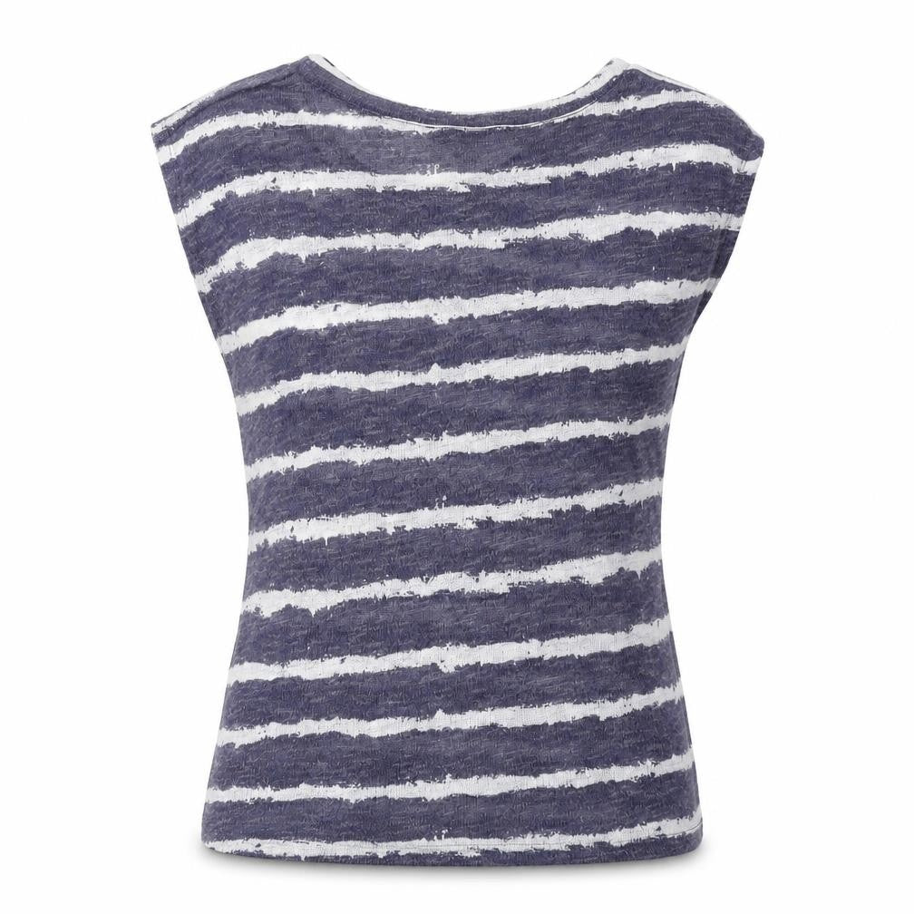 Front view of Zara women’s blue striped polyester basic blouse, size S, round neck