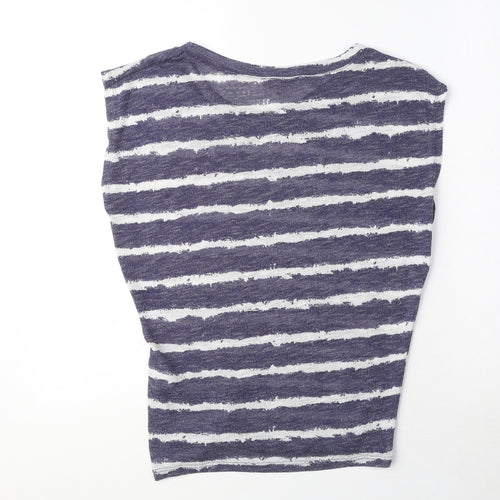 Zara Womens Blue Striped Polyester Basic Blouse Size S Round Neck