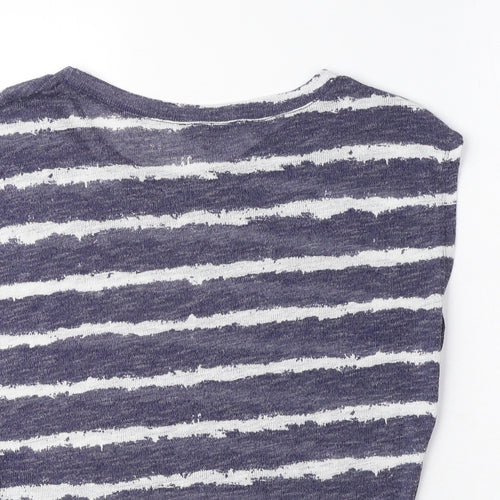 Zara Womens Blue Striped Polyester Basic Blouse Size S Round Neck