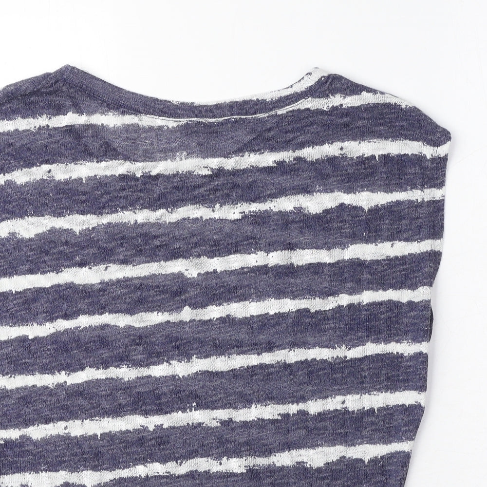 Zara Womens Blue Striped Polyester Basic Blouse Size S Round Neck