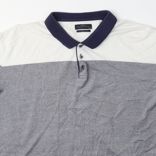 NEXT Mens Blue Colourblock 100% Cotton Polo Size 2XL Collared Button