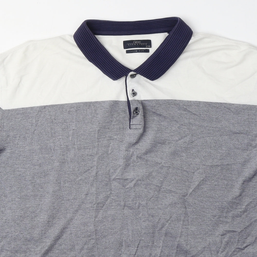 NEXT Mens Blue Colourblock 100% Cotton Polo Size 2XL Collared Button
