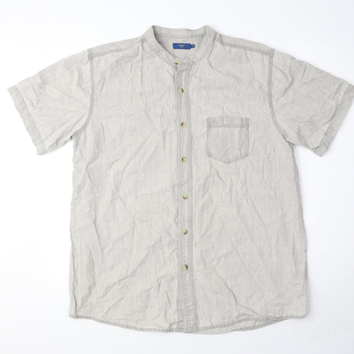 Cotton Traders Mens Grey Cotton Button-Up Size M Round Neck Button