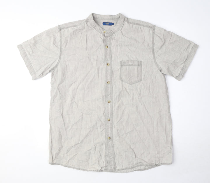 Cotton Traders Mens Grey Cotton Button-Up Size M Round Neck Button