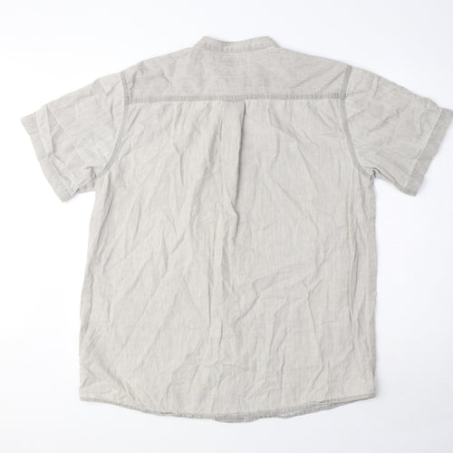 Cotton Traders Mens Grey Cotton Button-Up Size M Round Neck Button