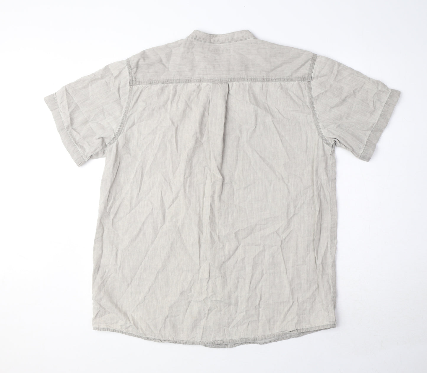Cotton Traders Mens Grey Cotton Button-Up Size M Round Neck Button