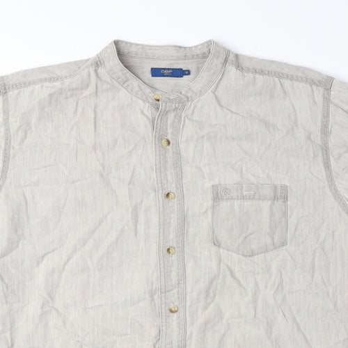 Cotton Traders Mens Grey Cotton Button-Up Size M Round Neck Button