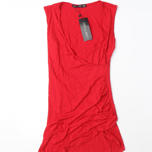 I SAW IT FIRST Womens Red Viscose Mini Size 8 V-Neck Pullover