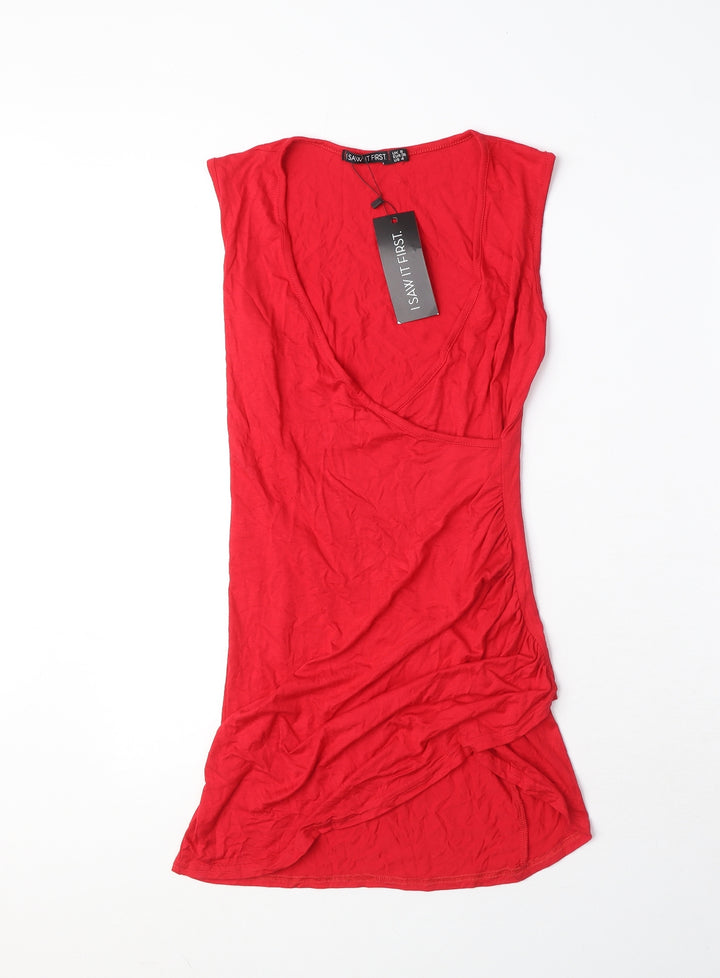 I SAW IT FIRST Womens Red Viscose Mini Size 8 V-Neck Pullover