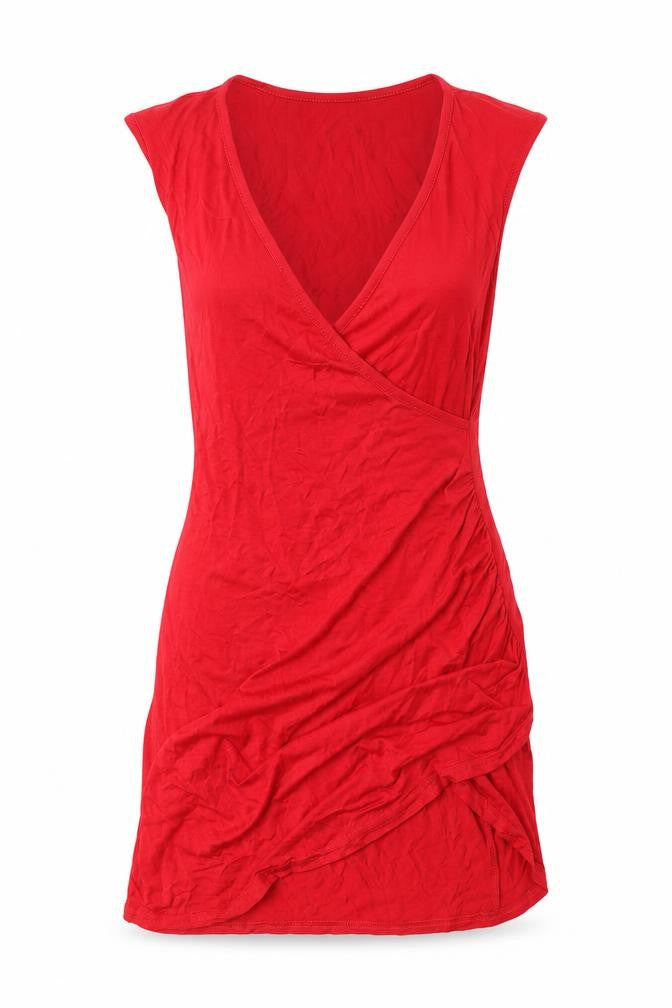 Front view of I SAW IT FIRST women’s red viscose mini, size UK 8, v-neck pullover