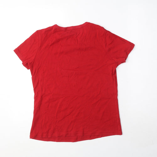 Marks and Spencer Womens Red 100% Cotton Basic T-Shirt Size 14 Crew Neck