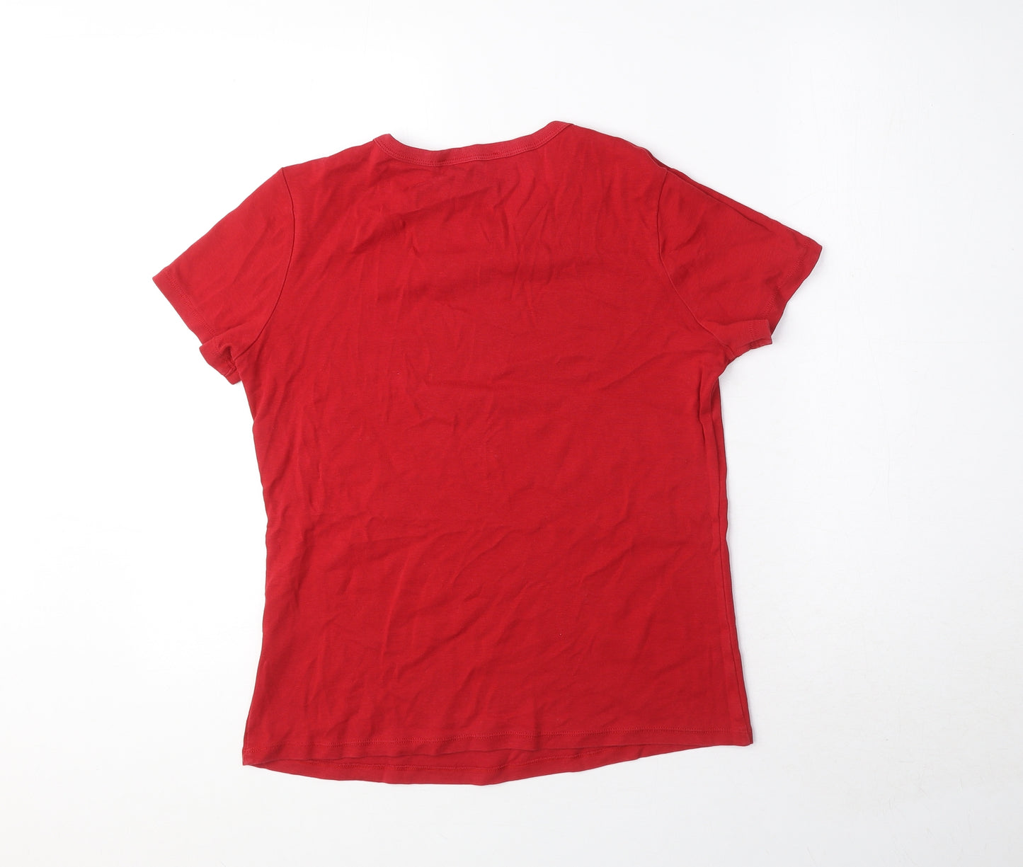 Marks and Spencer Womens Red 100% Cotton Basic T-Shirt Size 14 Crew Neck