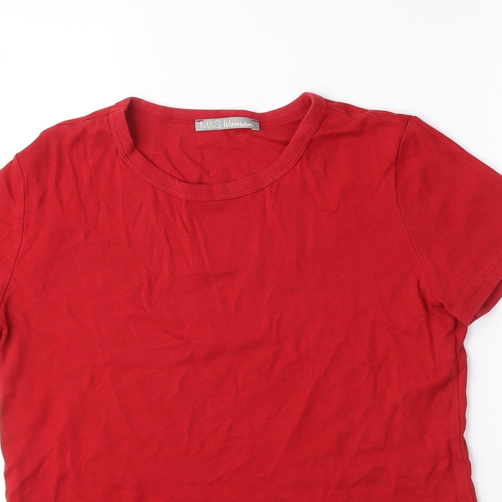 Marks and Spencer Womens Red 100% Cotton Basic T-Shirt Size 14 Crew Neck