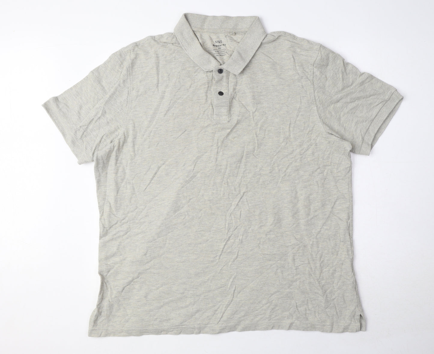 Marks and Spencer Mens Grey 100% Cotton Polo Size 2XL Collared Button