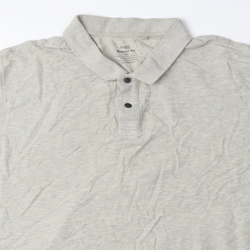 Marks and Spencer Mens Grey 100% Cotton Polo Size 2XL Collared Button