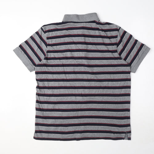 Marks and Spencer Mens Grey Striped Cotton Polo Size M Collared Button