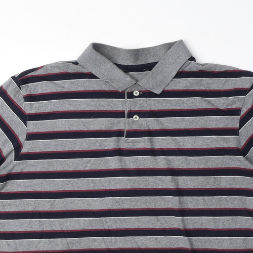 Marks and Spencer Mens Grey Striped Cotton Polo Size M Collared Button