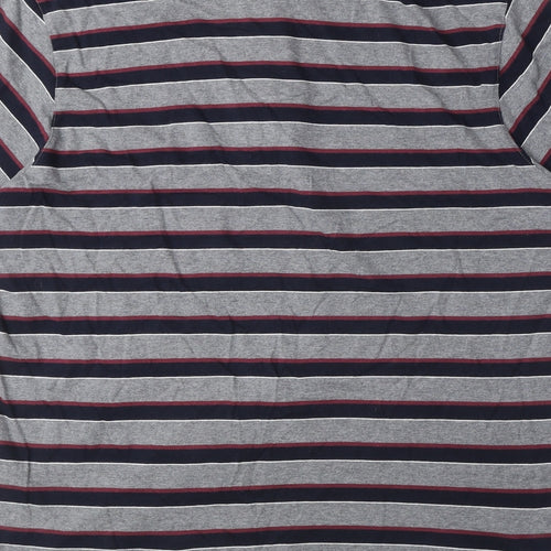 Marks and Spencer Mens Grey Striped Cotton Polo Size M Collared Button