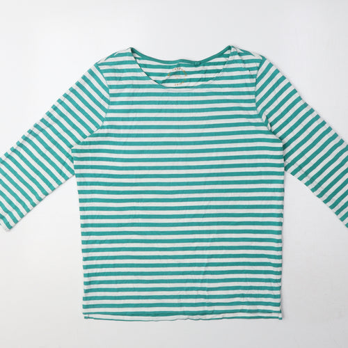 NEXT Womens Green Striped 100% Cotton Basic T-Shirt Size 14 Round Neck