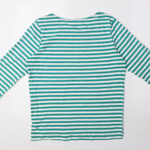 NEXT Womens Green Striped 100% Cotton Basic T-Shirt Size 14 Round Neck