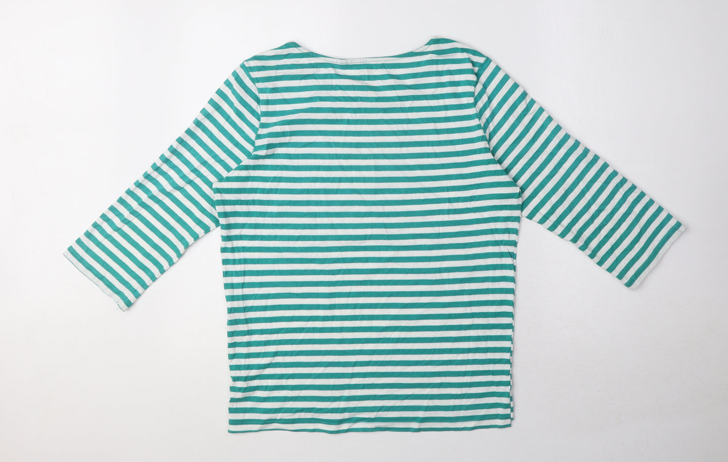 NEXT Womens Green Striped 100% Cotton Basic T-Shirt Size 14 Round Neck