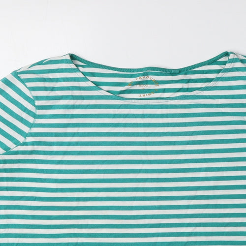NEXT Womens Green Striped 100% Cotton Basic T-Shirt Size 14 Round Neck