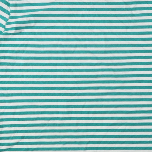 NEXT Womens Green Striped 100% Cotton Basic T-Shirt Size 14 Round Neck