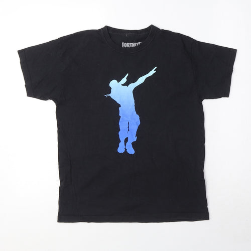 Fortnite Boys Black 100% Cotton Basic T-Shirt Size L Round Neck Pullover