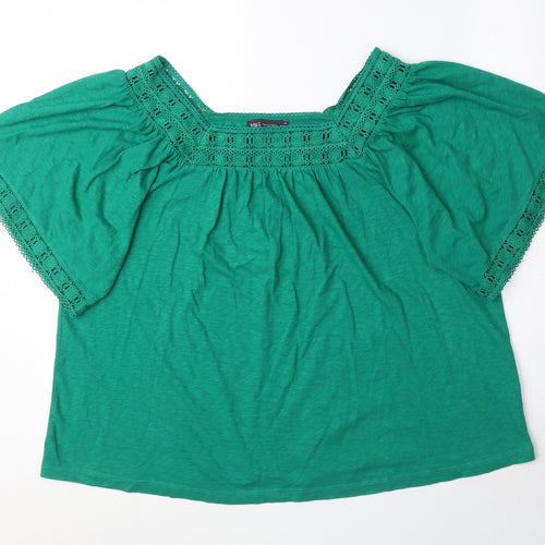 Marks and Spencer Womens Green 100% Cotton Basic Blouse Size 14 Square Neck
