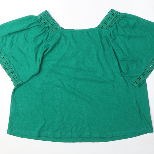 Marks and Spencer Womens Green 100% Cotton Basic Blouse Size 14 Square Neck