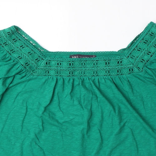 Marks and Spencer Womens Green 100% Cotton Basic Blouse Size 14 Square Neck