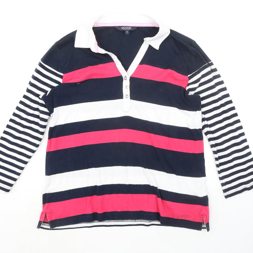 Maine Womens Multicoloured Striped 100% Cotton Basic Polo Size 14 Collared